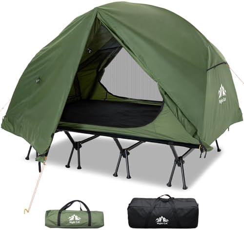 Night Cat Camping Cot Tent - Waterproof 1-Person Off-Ground Combo Cot Bed for Adults Portable Easy Set-up Tent Green 27.5 inch Width