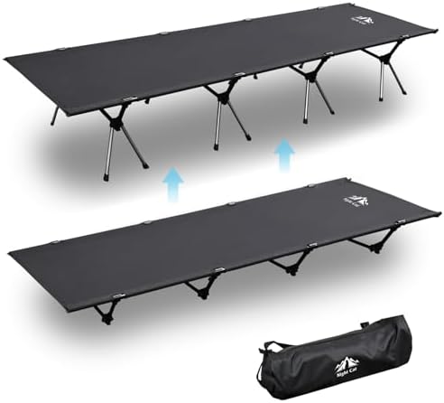 Night Cat Camping Cot Bed - Portable Folding Sleeping Cots for Adults 1-Person Outdoor Elevated Off-Ground Beds Easy Set-up Army Sleeping Bed 87 x 28 inches